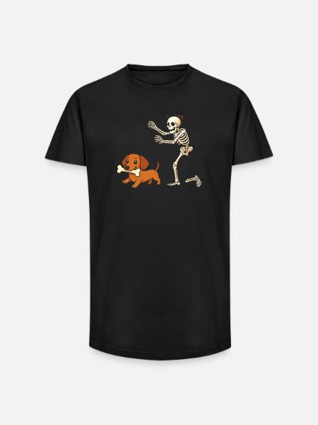 Humor Skeleton Chases Dachshund Dog - Long Fit Men's T-Shirt - black