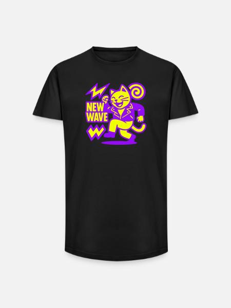 New Wave Cat - Long Fit Männer T-Shirt - Schwarz