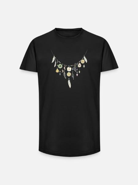 Delicate Fruit and Feather Necklace - Long Fit Men's T-Shirt - black