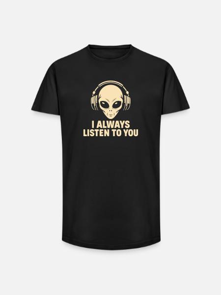 alien with headphones - Long Fit Men's T-Shirt - black