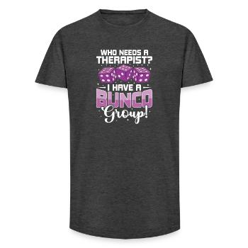 Theapie Bunco Player Dice Games Gift - Long Fit Men's T-Shirt - charcoal grey - Front - AI Model Male 185 light (185cm)