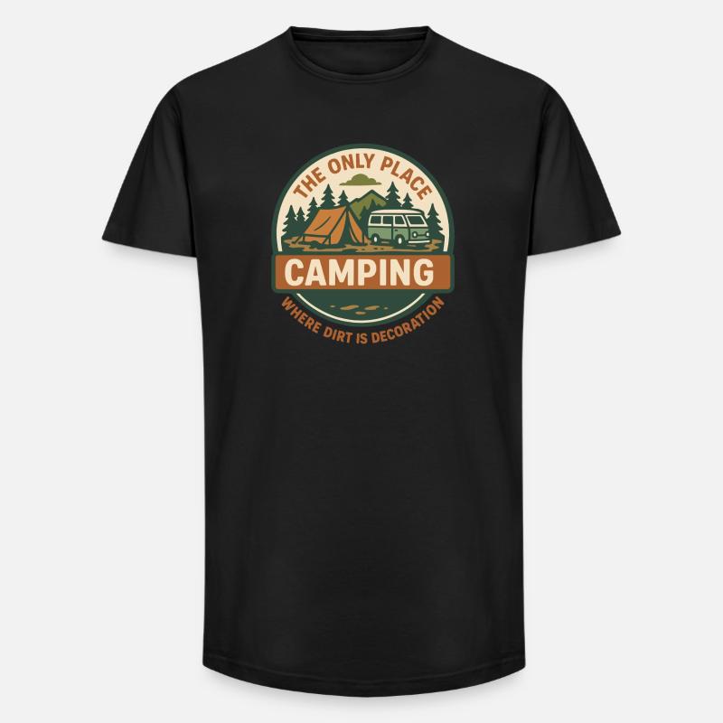 Lustiges Camping Camper Van Abenteuer Design - Long Fit Männer T-Shirt - Schwarz