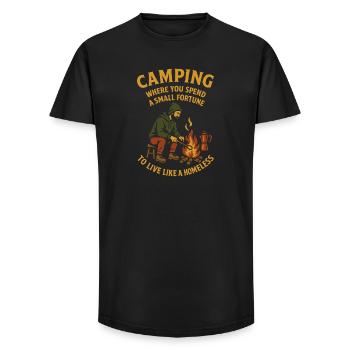 Camping where you spend a small fortune - Long Fit Men's T-Shirt - black - Front - AI Model Male 185 light (185cm)