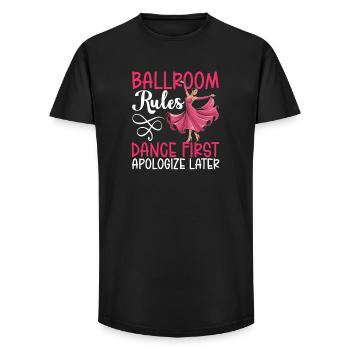 Règles de la danse de salon S’excuser d’abord - T-shirt coupe longue homme - noir - Devant - AI Model Male 185 light (185cm)