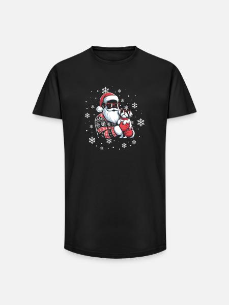 Santa Feo Navidad y perro - Camiseta long fit hombre de algodón - negro