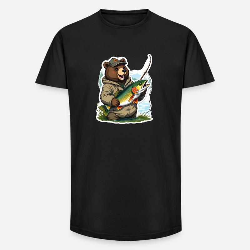 Anglerbär mit Forelle - Long Fit Männer T-Shirt - Schwarz