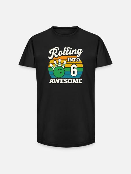 Rolling Into 6 Birthday Bowling Design - Long Fit Men's T-Shirt - black