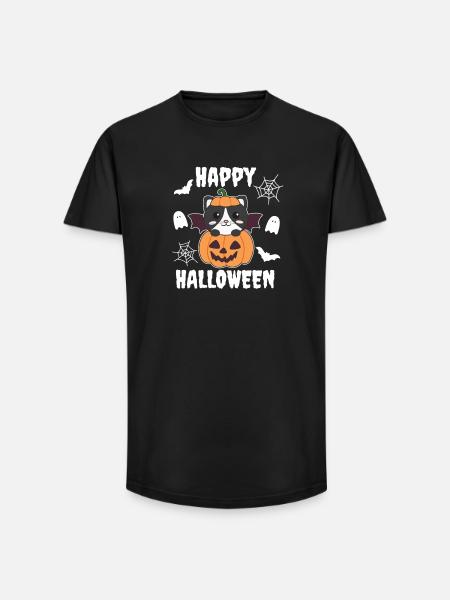 Cat Happy Halloween Pumpkin Bat Costume - Long Fit Men's T-Shirt - black