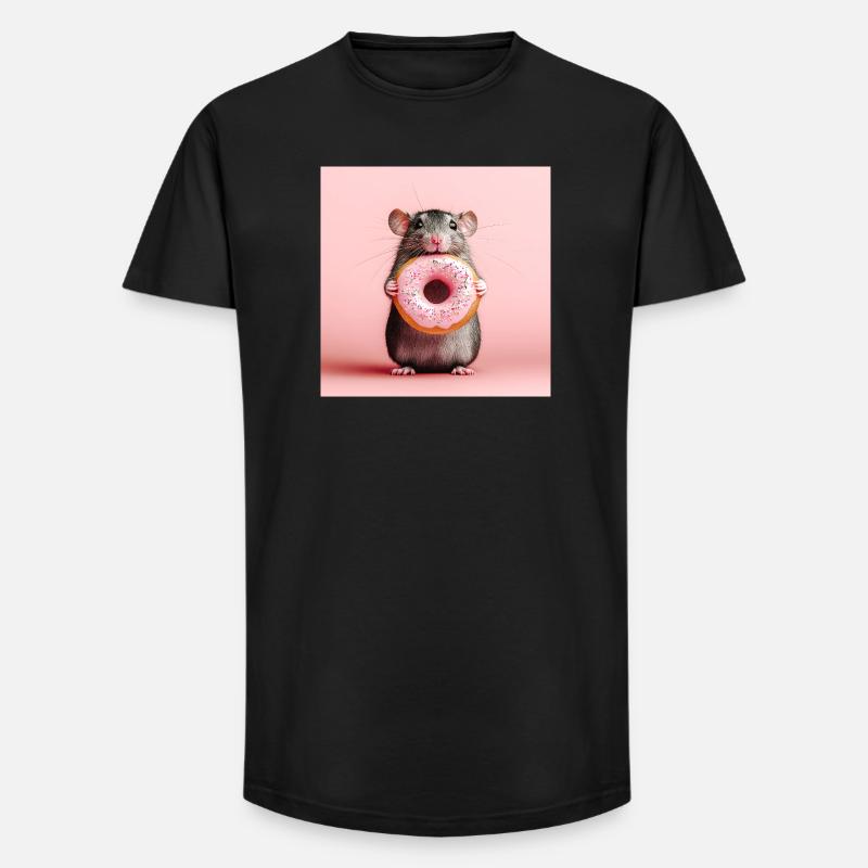 Süße Maus mit buntem Donut - Long Fit Männer T-Shirt - Schwarz