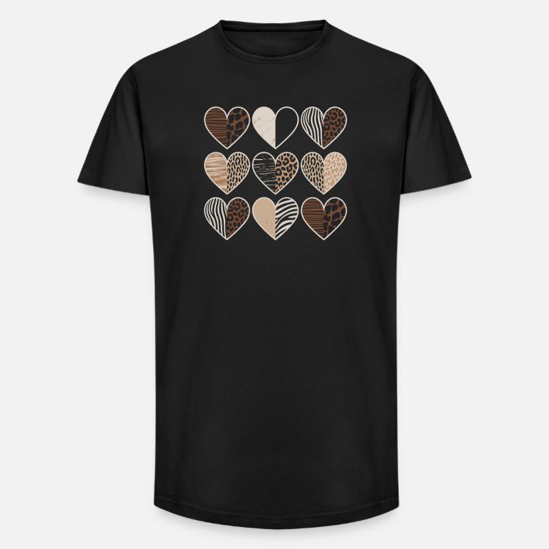 Leopard Muster Herzdesign - Long Fit Männer T-Shirt - Schwarz