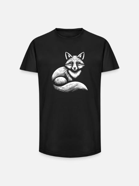 Fuchs Illustration in Schwarz-Weiß - Long Fit Männer T-Shirt - Schwarz