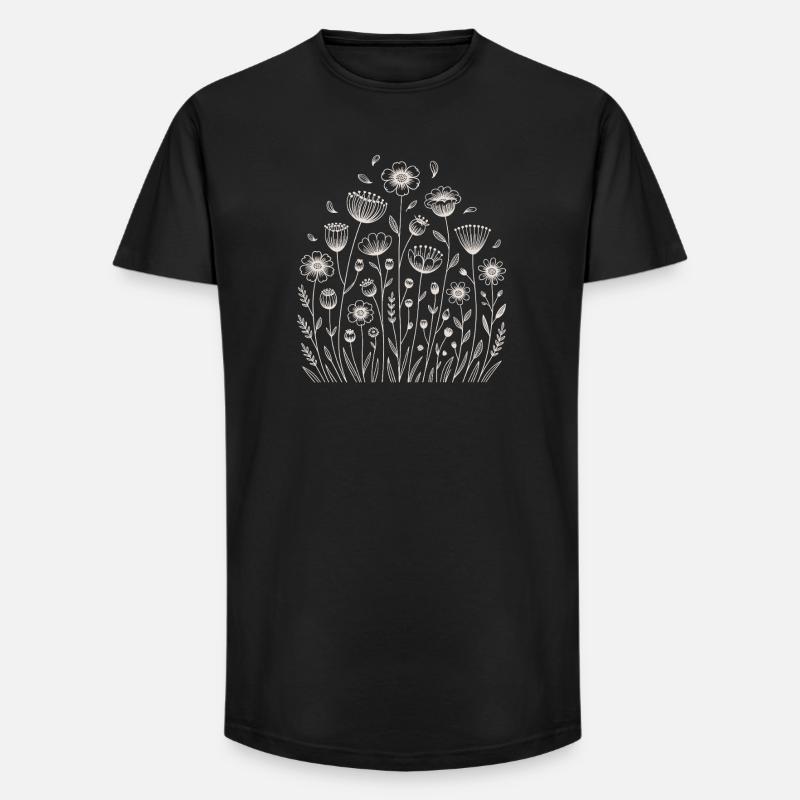 Verspieltes Blumenmuster - Long Fit Männer T-Shirt - Schwarz