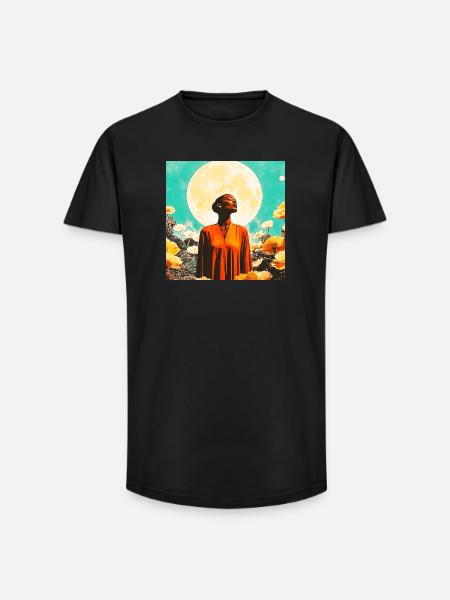 Portrait of Moon, Woman and Enchanted Flowers - Long Fit Men's T-Shirt - black