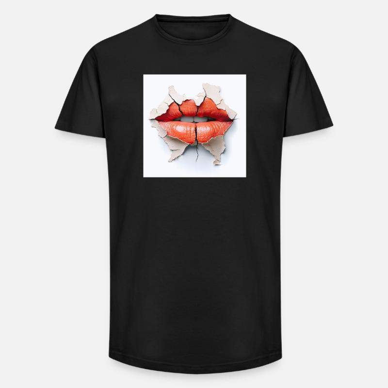Bold lips on cracked wall - Long Fit Men's T-Shirt - black