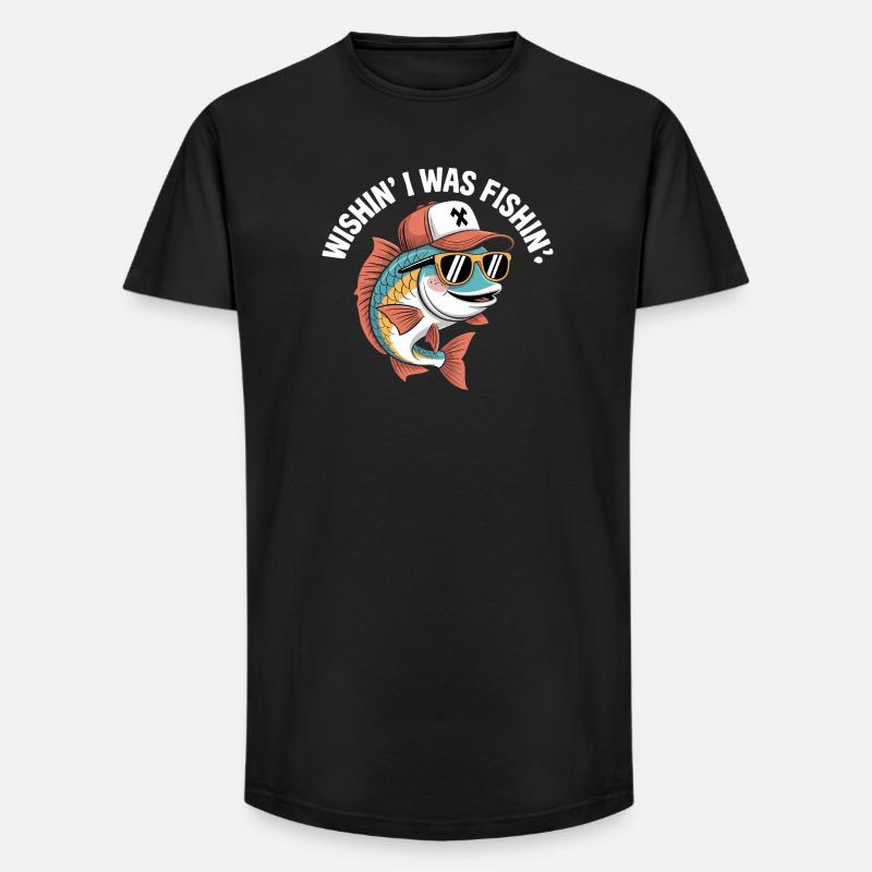 Fisch mit Sonnenbrille und Cap - Long Fit Männer T-Shirt - Schwarz