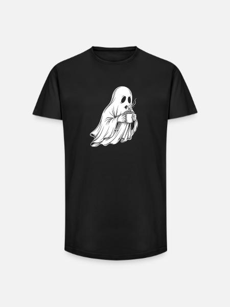 Ghost with coffee cup illustration - Long Fit Men's T-Shirt - black