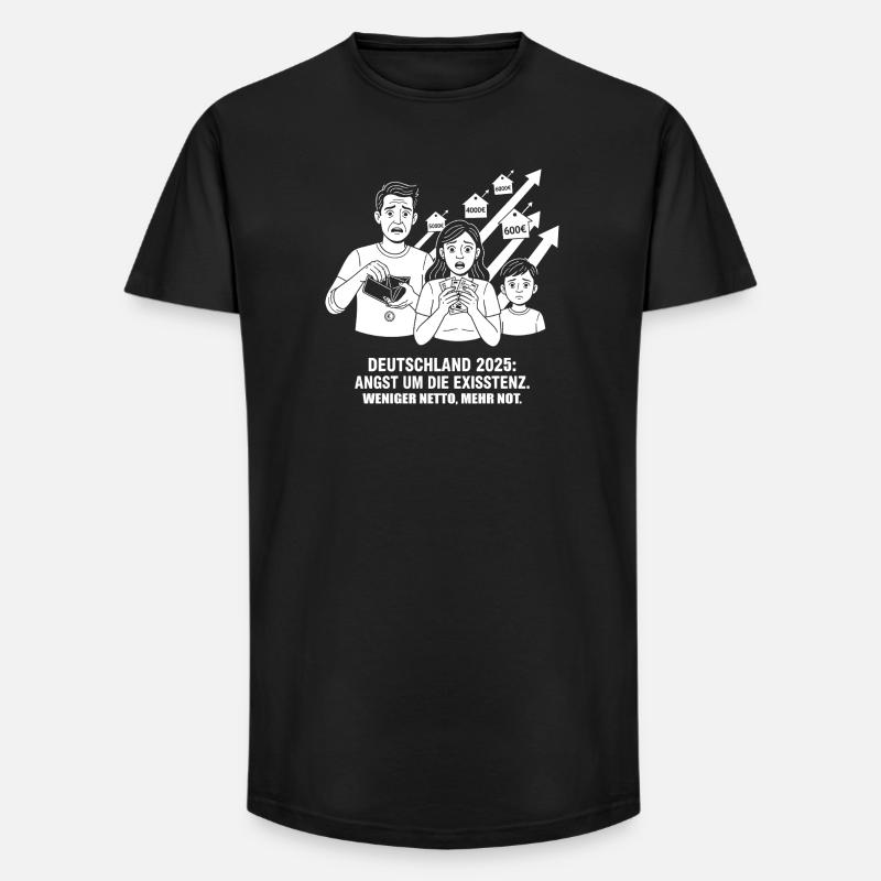 Angst um die Existenz - Long Fit Männer T-Shirt - Schwarz