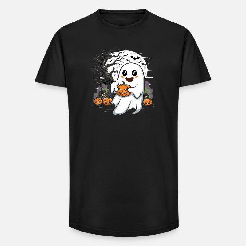 Cute Ghost with Jack-O-Lantern - Long Fit Men's T-Shirt - black