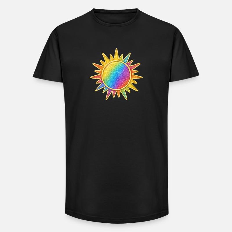 Lebendiges Regenbogen-Sunburst-Design - Long Fit Männer T-Shirt - Schwarz