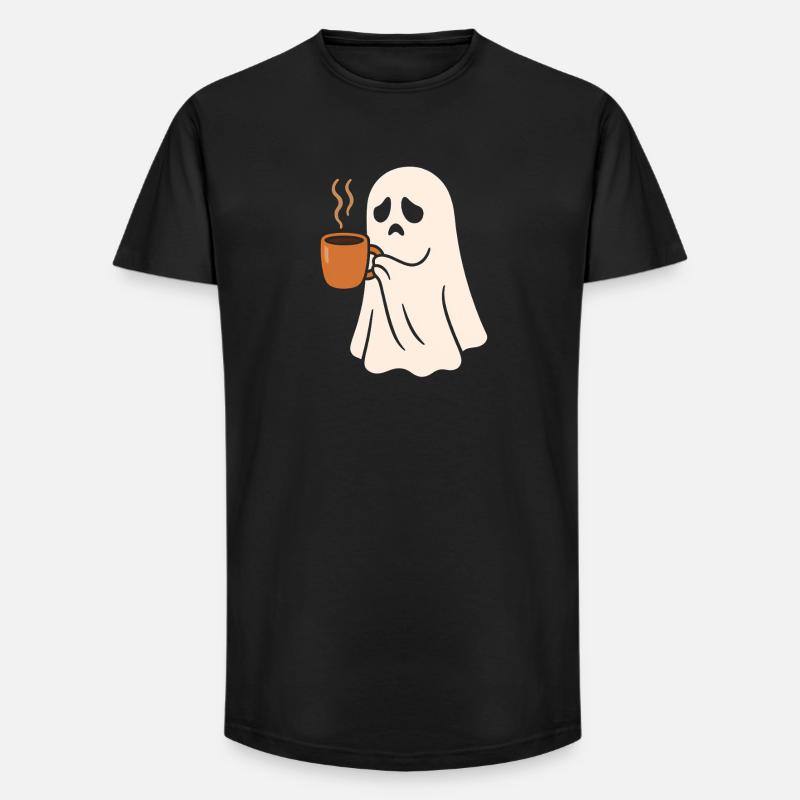 Schauriges Geist mit Kaffeetasse - Long Fit Männer T-Shirt - Schwarz