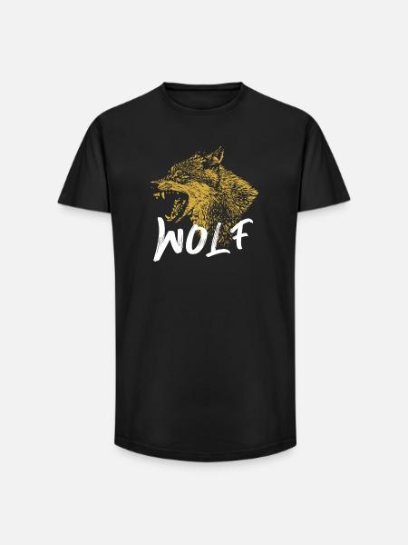 Golden Wolf Illustration Design - Long Fit Men's T-Shirt - black