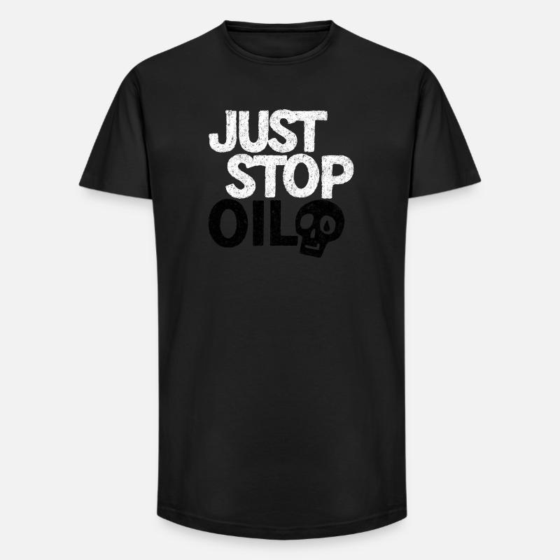 Auffällige „Just Stop“-Protestgrafik - Long Fit Männer T-Shirt - Schwarz