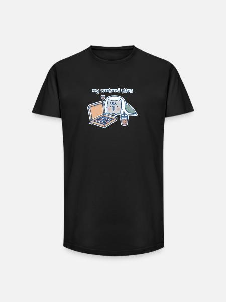 Kawaii Cat with Pizza Design - Long Fit Men's T-Shirt - black
