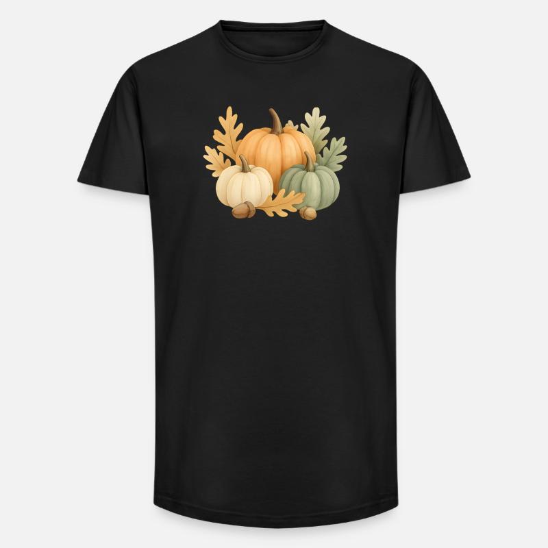  Kürbisse, Eichenlaub & Eicheln - Long Fit Männer T-Shirt - Schwarz
