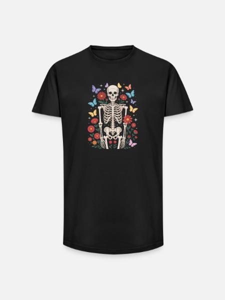 Squelette Papillon Fleuriste Floral Halloween - T-shirt coupe longue homme - noir