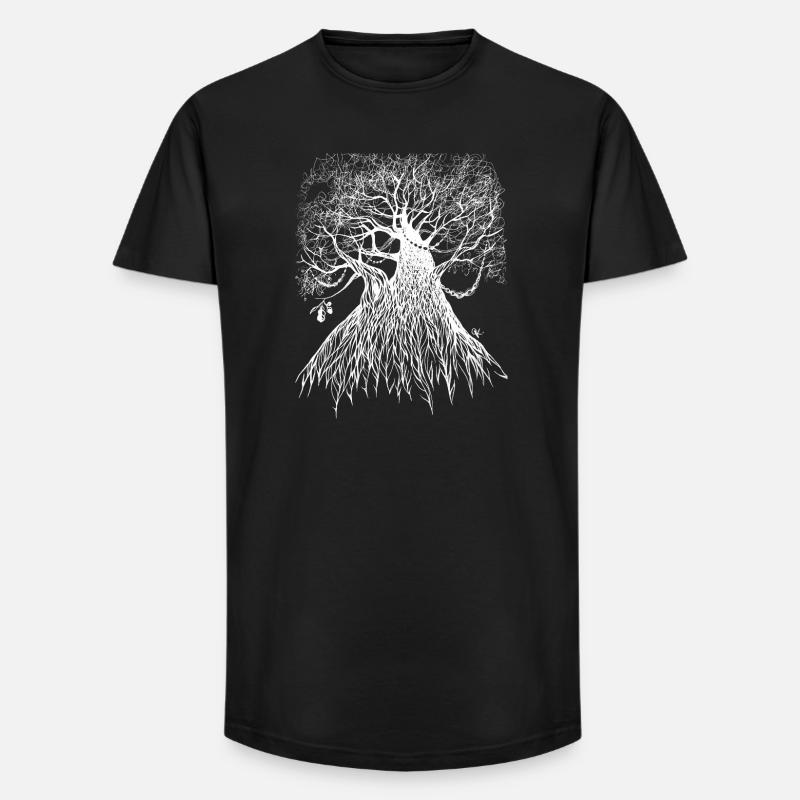 Eiche Baum Froschperspektive invertiert - Long Fit Männer T-Shirt - Schwarz