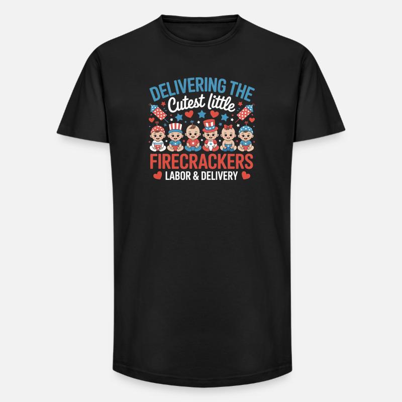  Labor & Delivery Firecrackers Independence Day - Long Fit Männer T-Shirt - Schwarz