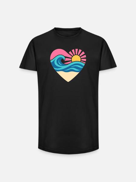 Summer Heart – Wave & Sunset - Long Fit Men's T-Shirt - black