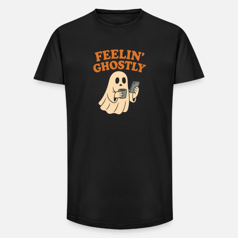 Felling Ghostly Design mit Smartphone - Long Fit Männer T-Shirt - Schwarz