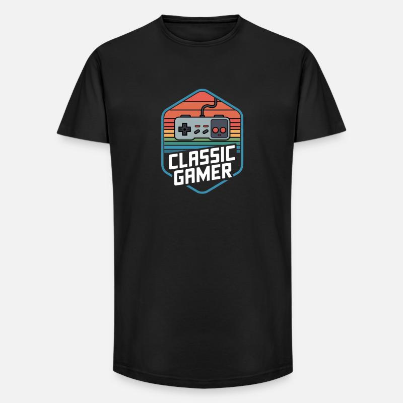 Classic Gamer Retro Controller Nostalgie - Long Fit Männer T-Shirt - Schwarz