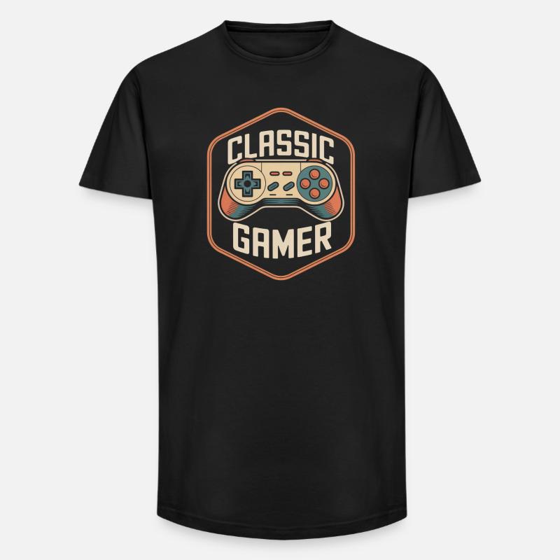 Classic Gamer Retro Controller Nostalgia - Long Fit Men's T-Shirt - black