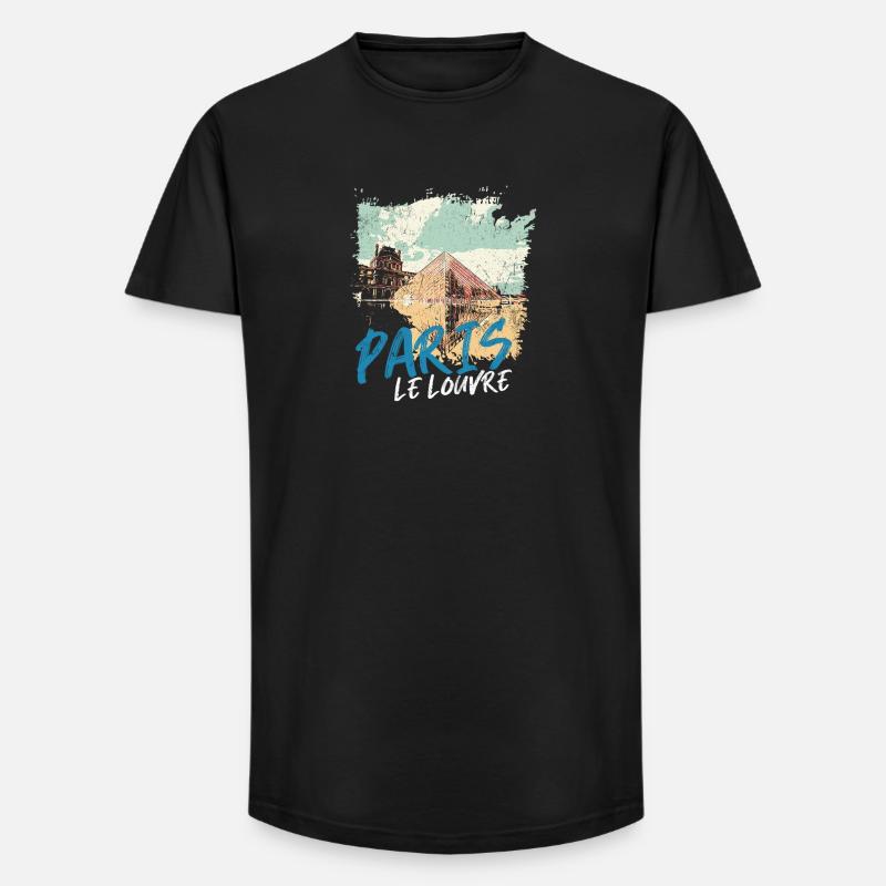 Louvre Pyramid and Paris Monuments - Long Fit Men's T-Shirt - black