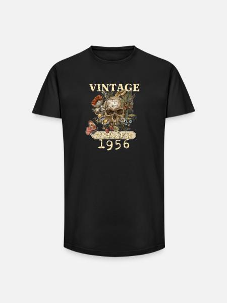 1956 Schmetterlinge Blumen Und Schädel - Long Fit Männer T-Shirt - Schwarz
