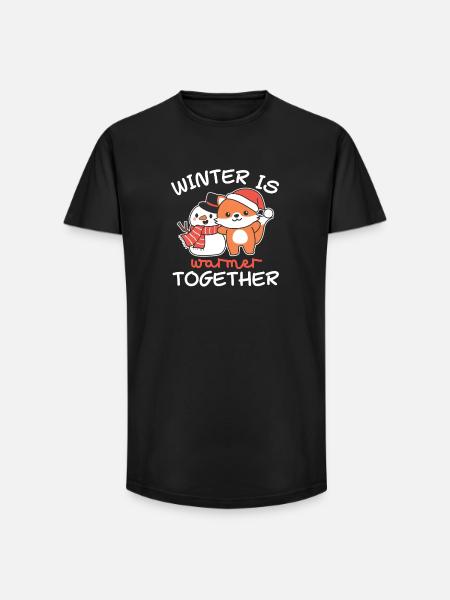 Fox Winter is warmer together Snowman - Long Fit Men's T-Shirt - black
