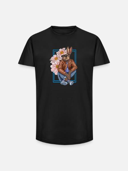 Stylischer Hasen-Charakter mit Blumen - Long Fit Männer T-Shirt - Schwarz