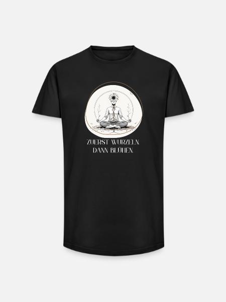 Root meditation with flower crown - Long Fit Men's T-Shirt - black