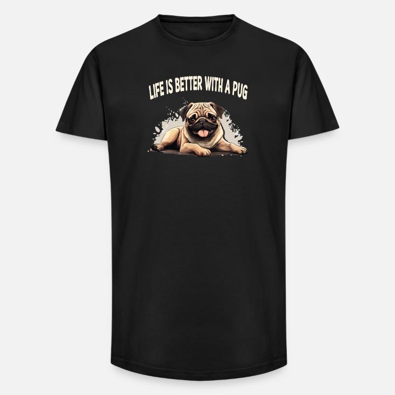 Life is better with a pug - Long Fit Männer T-Shirt - Schwarz