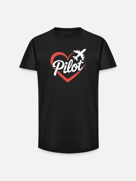 Herz und Flugzeug Pilot Design - Long Fit Männer T-Shirt - Schwarz