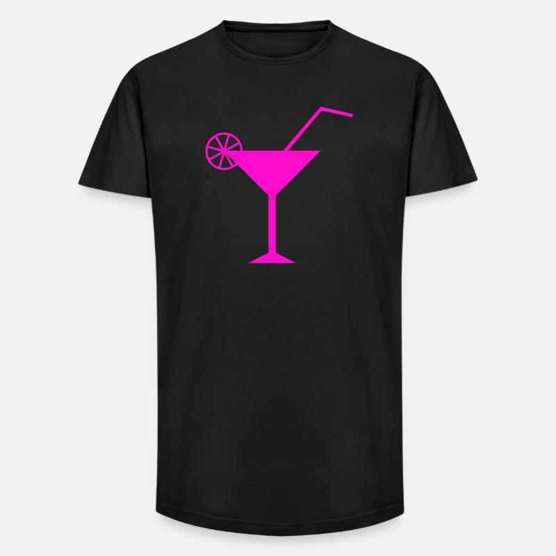 Neon Pink Cocktail Illustration - Long Fit Männer T-Shirt - Schwarz