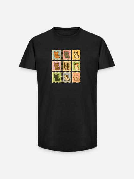 Playful Cat Stamp Collection, cats  - Long Fit Men's T-Shirt - black