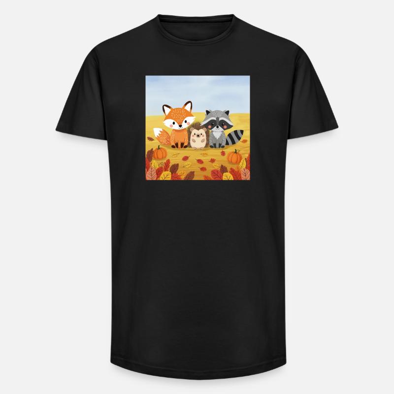 Herbstliches Waldtier-Trio - Long Fit Männer T-Shirt - Schwarz
