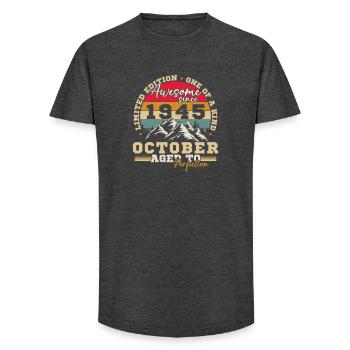 Octobre 1945 Vinatge Retro Cadeau Anniversaire - T-shirt coupe longue homme - charbon - Devant - AI Model Male 185 light (185cm)