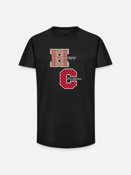 "Happy Christmas" letters with Christmas pattern - Long Fit Men's T-Shirt - black