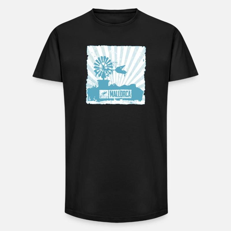 Mallorca Windmühle und Design - Long Fit Männer T-Shirt - Schwarz
