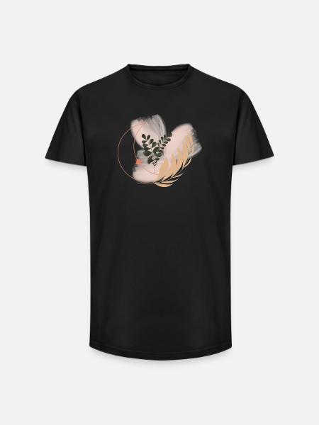Pastel Flora Circle Leaves - Long Fit Men's T-Shirt - black