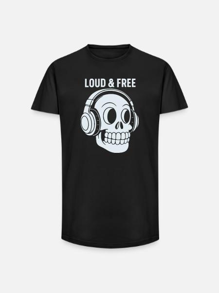 Skull Headphones Loud Free - Long Fit Men's T-Shirt - black